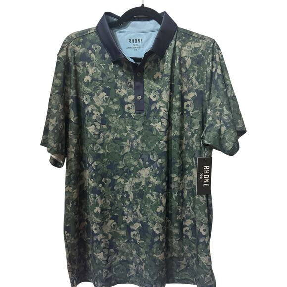 Rhone Golf Sport Jungle Green Floral Camo Mens Large Golf Polo Active Outdoor - Picture 1 of 8
